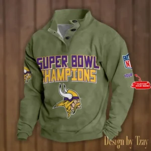 Minnesota Vikings Personalized Stand Collar Double Breasted Hoodie Super Bowl AMCDBH00177