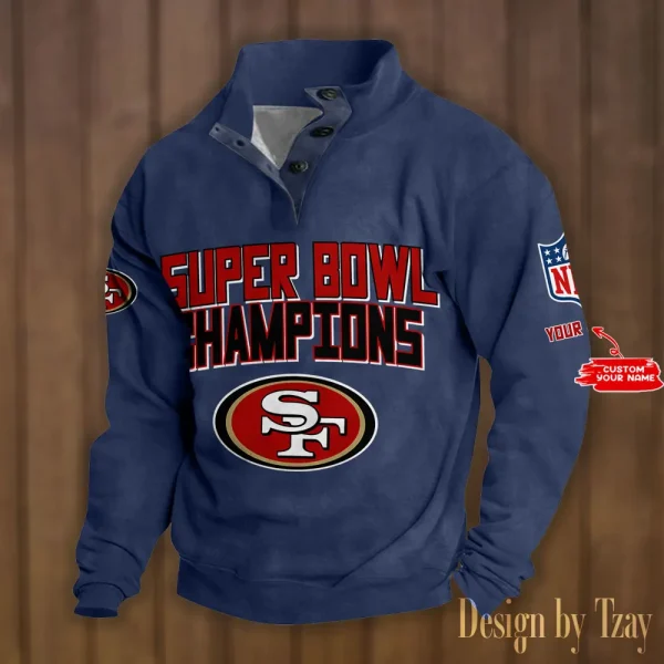 San Francisco 49ers Personalized Stand Collar Double Breasted Hoodie Super Bowl AMCDBH00172 - Image 2