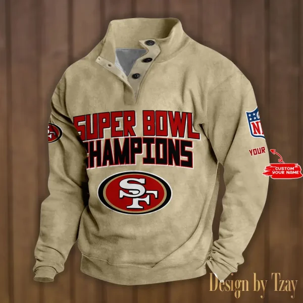 San Francisco 49ers Personalized Stand Collar Double Breasted Hoodie Super Bowl AMCDBH00172 - Image 3