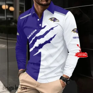 Baltimore Ravens Personalized Long Sleeve Polo Shirt AMCLSPS0057