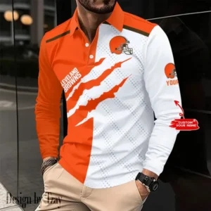 Cleveland Browns Personalized Long Sleeve Polo Shirt AMCLSPS0086