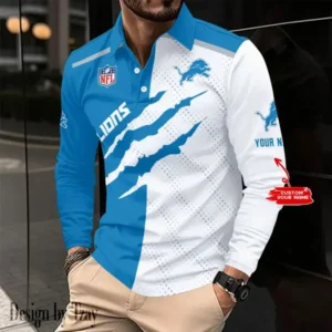Detroit Lions Personalized Long Sleeve Polo Shirt AMCLSPS0103