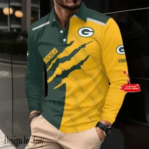 Green Bay Packers Personalized Long Sleeve Polo Shirt AMCLSPS0109