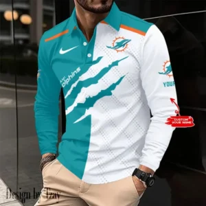 Miami Dolphins Personalized Long Sleeve Polo Shirt AMCLSPS0145