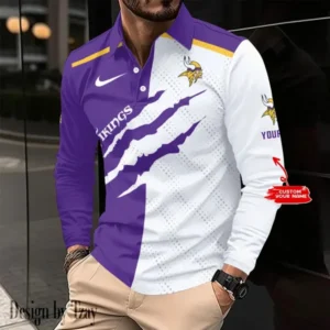 Minnesota Vikings Personalized Long Sleeve Polo Shirt AMCLSPS0148