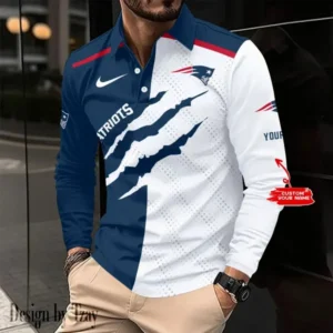 New England Patriots Personalized Long Sleeve Polo Shirt AMCLSPS0152