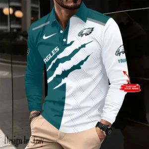 Philadelphia Eagles Personalized Long Sleeve Polo Shirt AMCLSPS0168