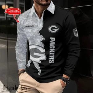 Green Bay Packers Personalized Long Sleeve Polo Shirt AMCLSPS0110