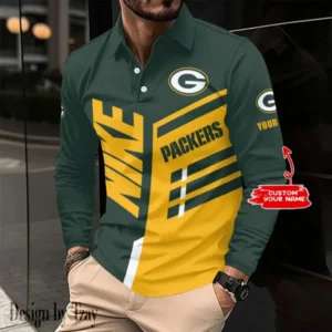 Green Bay Packers Personalized Long Sleeve Polo Shirt AMCLSPS0111