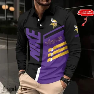 Minnesota Vikings Personalized Long Sleeve Polo Shirt AMCLSPS0149