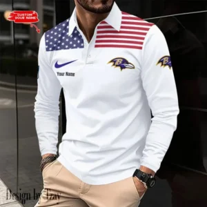 Baltimore Ravens Personalized Long Sleeve Polo Shirt AMCLSPS0060