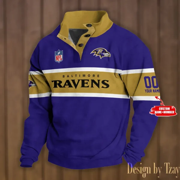 Baltimore Ravens Personalized Stand Collar Double Breasted Hoodie AMCDBH00181