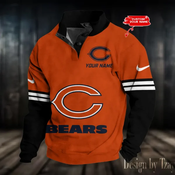 Chicago Bears Personalized Stand Collar Double Breasted Hoodie AMCDBH00201