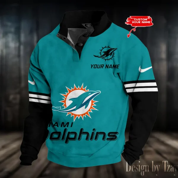 Miami Dolphins Personalized Stand Collar Double Breasted Hoodie AMCDBH00253