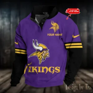 Minnesota Vikings Personalized Stand Collar Double Breasted Hoodie AMCDBH00256
