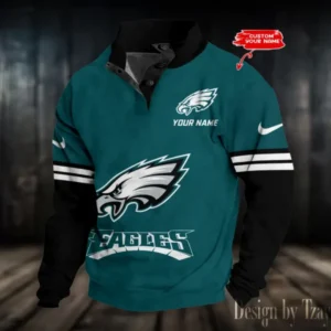 Philadelphia Eagles Personalized Stand Collar Double Breasted Hoodie AMCDBH00270