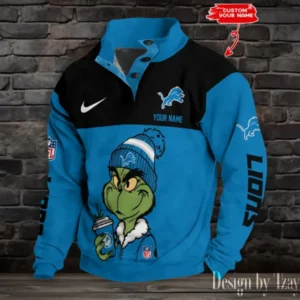Detroit Lions Personalized Stand Collar Double Breasted Hoodie AMCDBH00221