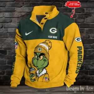 Green Bay Packers Personalized Stand Collar Double Breasted Hoodie AMCDBH00224