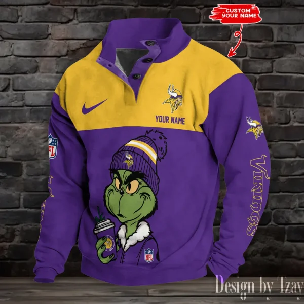 Minnesota Vikings Personalized Stand Collar Double Breasted Hoodie AMCDBH00257