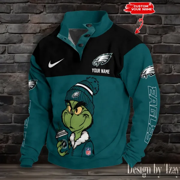 Philadelphia Eagles Personalized Stand Collar Double Breasted Hoodie AMCDBH00271