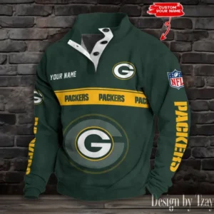 Green Bay Packers Personalized Stand Collar Double Breasted Hoodie AMCDBH00225