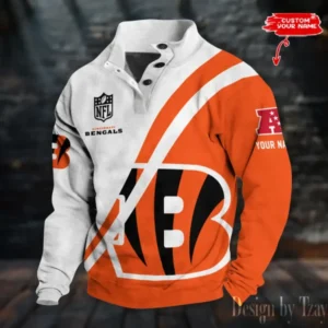Cincinnati Bengals Personalized Stand Collar Double Breasted Hoodie AMCDBH00207