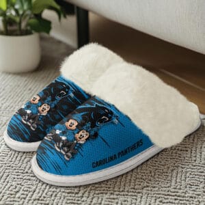Carolina Panthers Winter Comfy Cotton Fuzzy Slippers AMCFSL000009