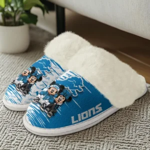 Detroit Lions Winter Comfy Cotton Fuzzy Slippers AMCFSL000006