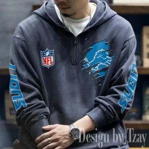 Detroit Lions Half Zipper Sweatshirt Hooded AMCHZS043