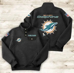 Miami Dolphins Button Stand-up Collar Sweatshirt AMCBSCS020
