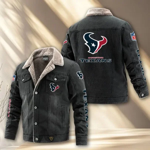 Houston Texans Fleece Lined Denim Jacket AMCFDJK013 - Image 3