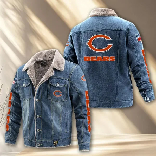 Chicago Bears Fleece Lined Denim Jacket AMCFDJK006 - Image 2
