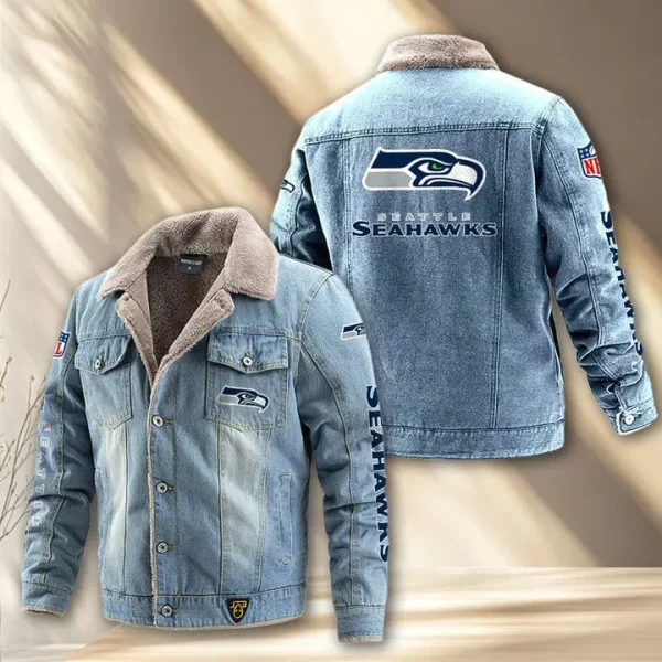 Seattle Seahawks Fleece Lined Denim Jacket AMCFDJK028 - Image 2