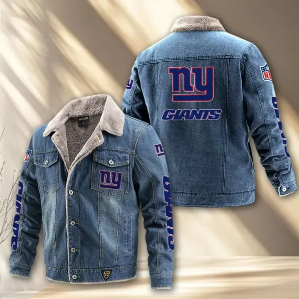 New York Giants Fleece Lined Denim Jacket AMCFDJK023 - Image 2