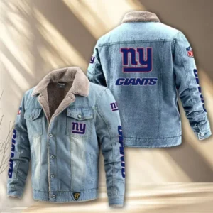 New York Giants Fleece Lined Denim Jacket AMCFDJK023