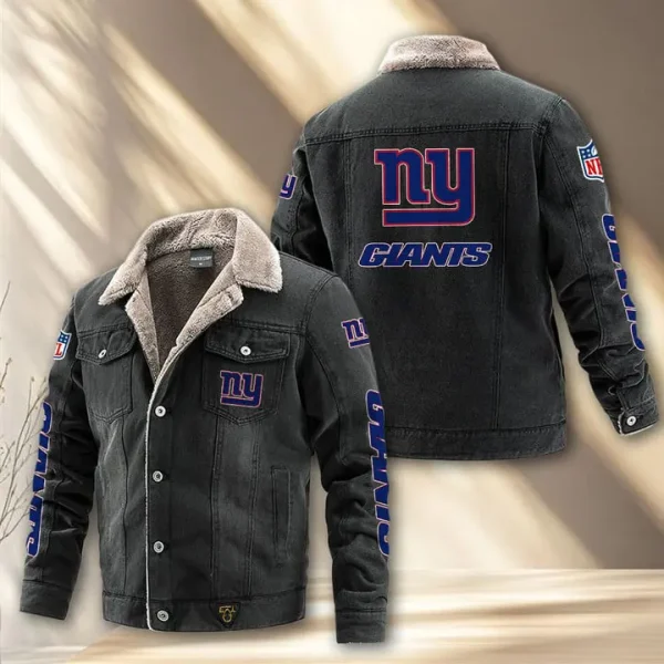 New York Giants Fleece Lined Denim Jacket AMCFDJK023 - Image 3