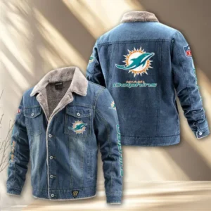 Miami Dolphins Fleece Lined Denim Jacket AMCFDJK020