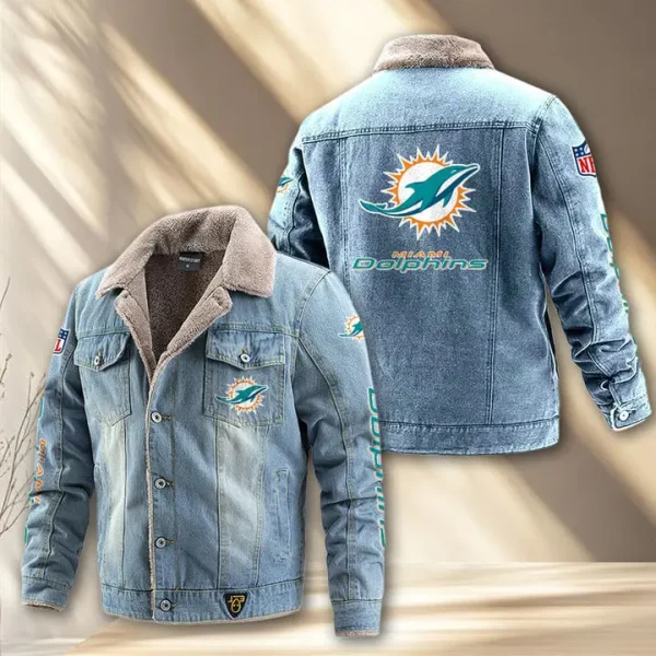 Miami Dolphins Fleece Lined Denim Jacket AMCFDJK020 - Image 2