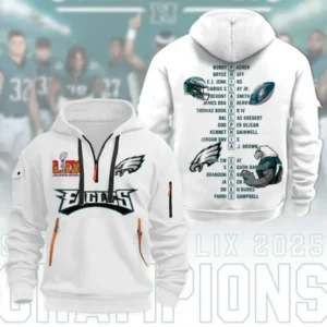 Philadelphia Eagles Super Bowl LIX Champions Quarter Zip Hoodie AMCQZH000152