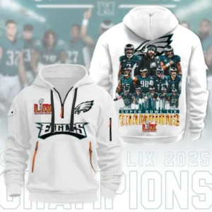 Philadelphia Eagles Super Bowl LIX Champions Quarter Zip Hoodie AMCQZH000149