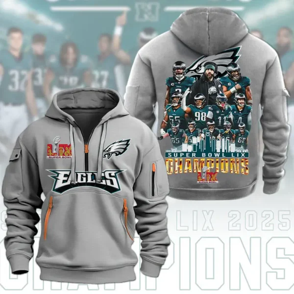 Philadelphia Eagles Super Bowl LIX Champions Quarter Zip Hoodie AMCQZH000149 - Image 2