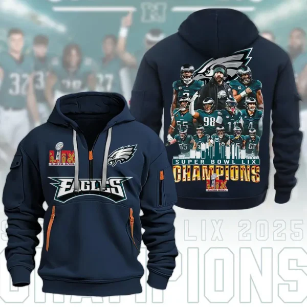 Philadelphia Eagles Super Bowl LIX Champions Quarter Zip Hoodie AMCQZH000149 - Image 4