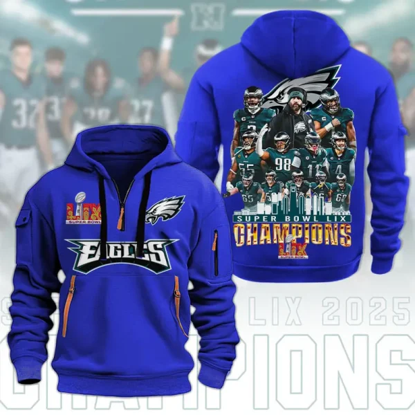 Philadelphia Eagles Super Bowl LIX Champions Quarter Zip Hoodie AMCQZH000149 - Image 7