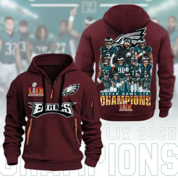 Philadelphia Eagles Super Bowl LIX Champions Quarter Zip Hoodie AMCQZH000149 - Image 8