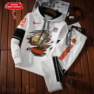 Cleveland Browns New Fashion Casual Sportswear: Stylish Hooded Sweatshirt and Jogger Pants Set for Men AMCCSSW008