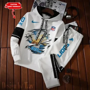 Detroit Lions New Fashion Casual Sportswear: Stylish Hooded Sweatshirt and Jogger Pants Set for Men AMCCSSW011