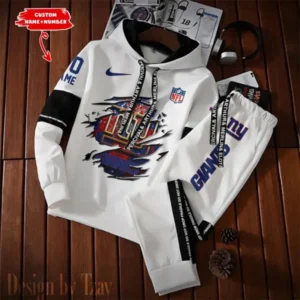 New York Giants New Fashion Casual Sportswear: Stylish Hooded Sweatshirt and Jogger Pants Set for Men AMCCSSW024