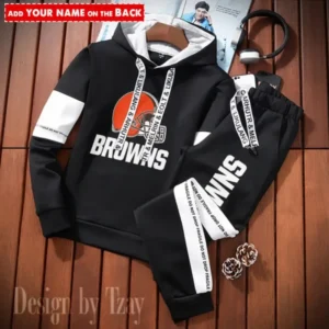 Cleveland Browns New Fashion Casual Sportswear: Stylish Hooded Sweatshirt and Jogger Pants Set for Men AMCCSSW040