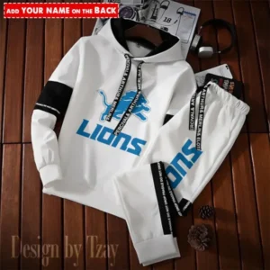 Detroit Lions New Fashion Casual Sportswear: Stylish Hooded Sweatshirt and Jogger Pants Set for Men AMCCSSW043