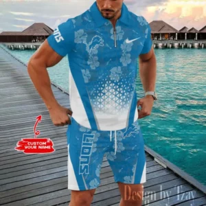 Detroit Lions Chic Summer Quarter Zip Polo Shirt and Shorts New Trending AMCPLZ460